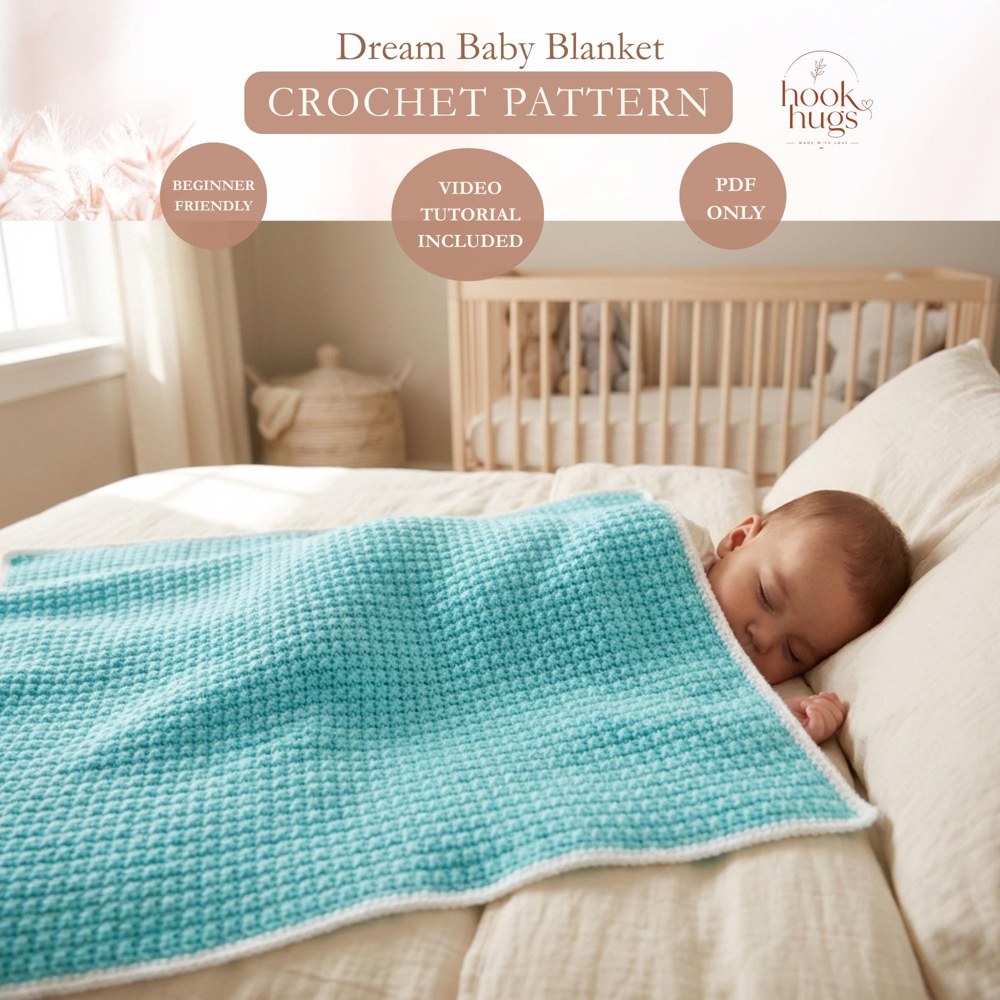 CROCHET PATTERN & VIDEO/ Easy Crochet Blanket, Beginner Pattern, Pdf, Quick Crochet Pattern, Easy Textured Crochet Baby Blanket Pattern