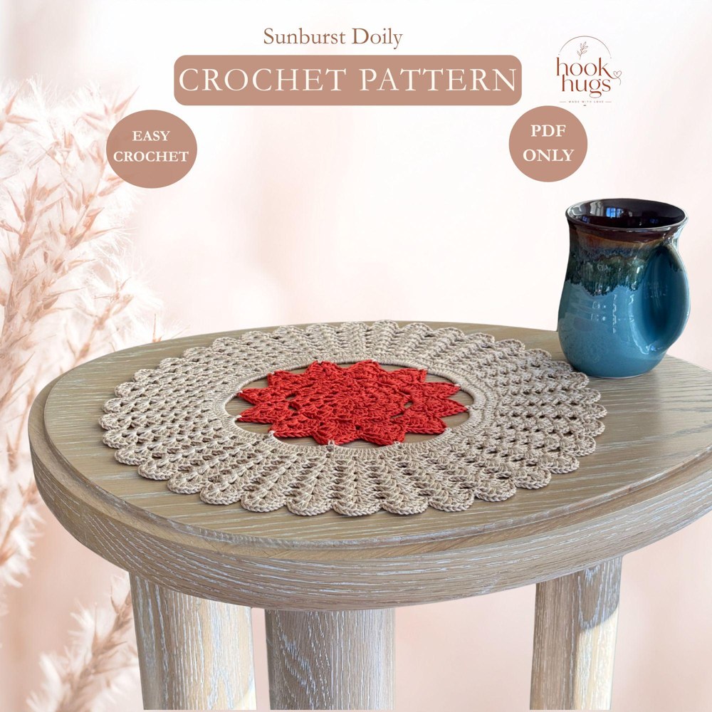 Easy Crochet, Sunburst Crochet Doily Pattern | Coffee Table Decor (PDF Pattern)