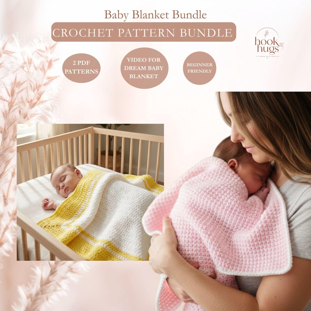 Baby Blanket Crochet Pattern Bundle PDF, 2 Beginner-Friendly Designs, Video Tutorial for Dream Baby Blanket