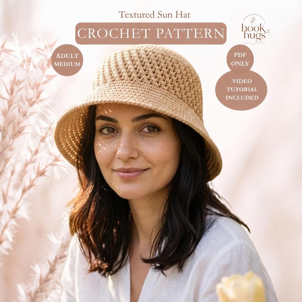 CROCHET PATTERN & VIDEO/ Crochet Sun Hat Pattern Pdf, Textured Summer Hat, Beach Hat Download