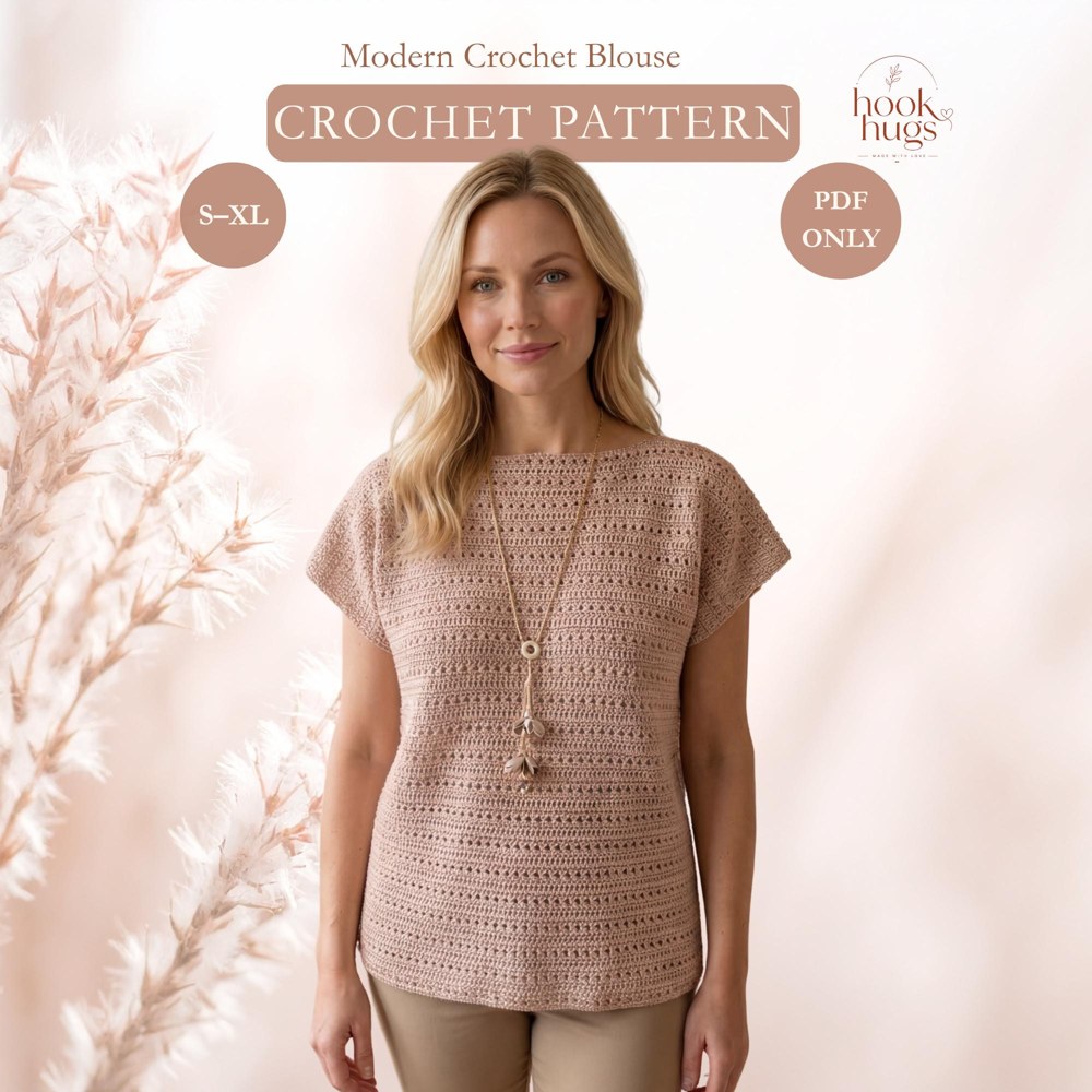Modern Crochet Blouse Pattern, Summer Crochet Top Pattern, PDF Crochet Pattern, Advanced Beginner, US Terms