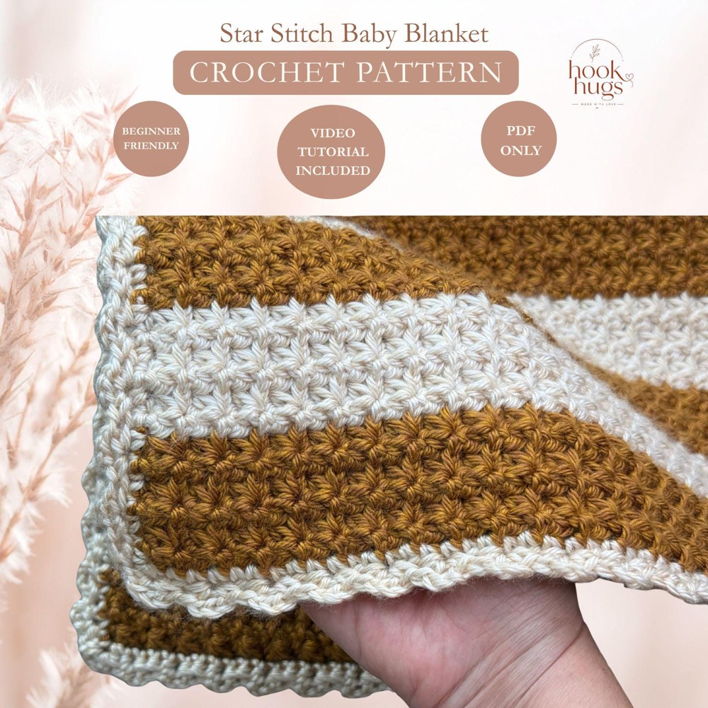 Star Stitch Baby Blanket Crochet Pattern PDF with Video Tutorial, Easy Trinity Stitch Nursery Throw