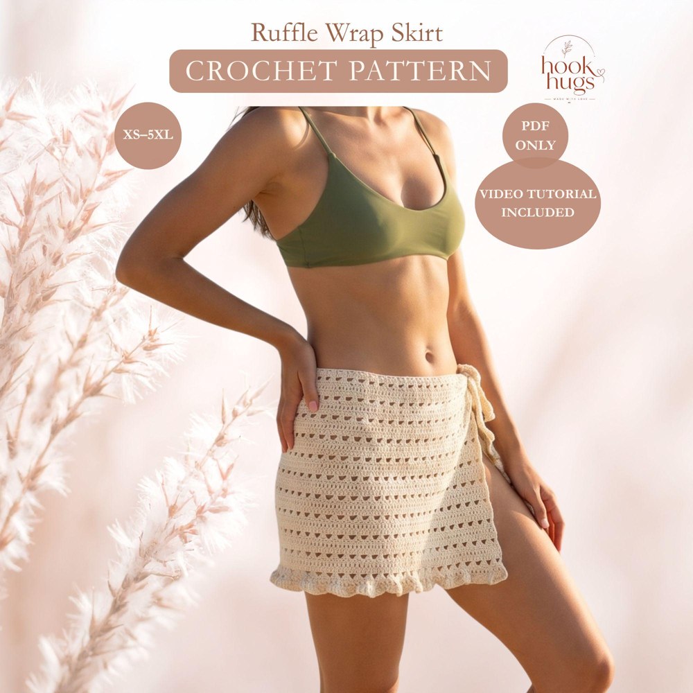 Crochet Pattern & Video, Crochet Cover Up Skirt Pdf, Beach Skirt Crochet Pattern, Summer Wrap Skirt, Ruffle Tie Skirt, XS-5XL