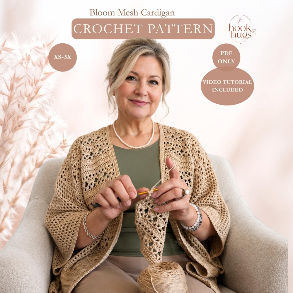 Crochet Cardigan Pattern PDF, Women’s Mesh Cardigan Pattern, Sizes XS-5X, Video Tutorial Included