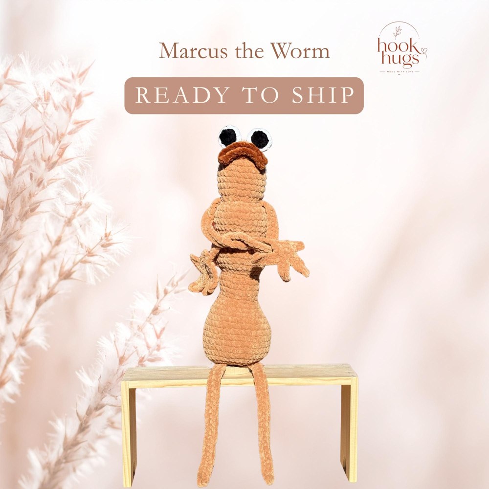 Marcus the Worm Crochet Plush, Handmade Amigurumi Doll, Funny Long Leg Plushie, Ready to Ship Gift