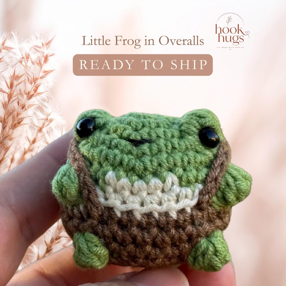 Crochet Frog in Overalls, Handmade Amigurumi Frog, Cute Frog Plush, Small Crochet Animal Gift