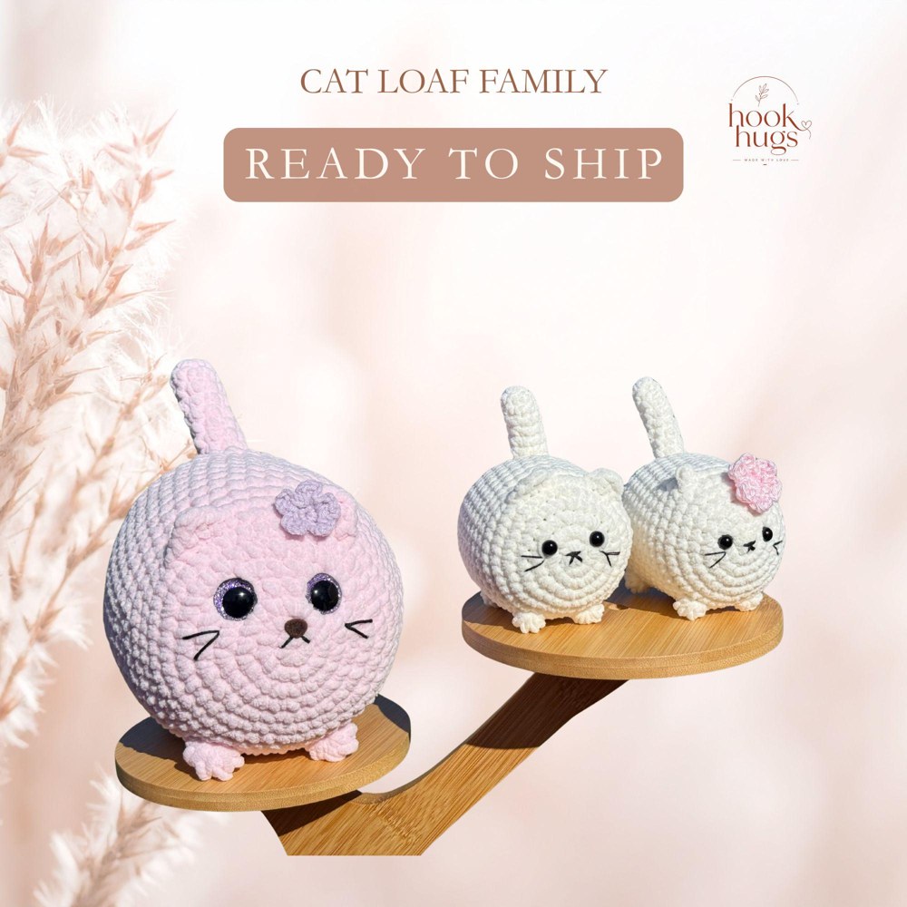 Crochet Cat Plushies, Handmade Cat Loaf Family, Cute Amigurumi Cat Lover Gift, Ready to Ship